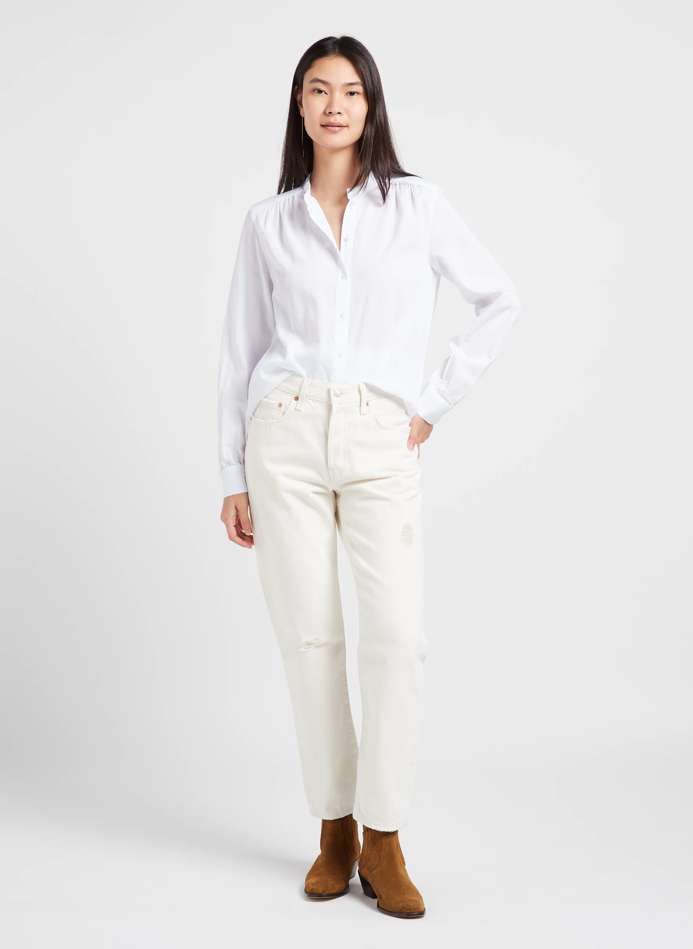 Blouse col rond en coton biologique | Blanc