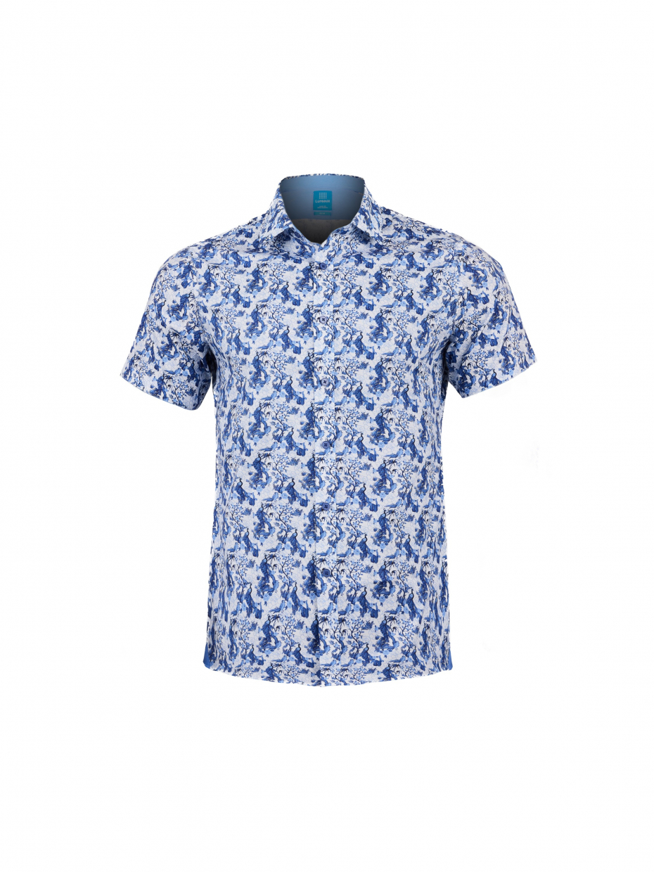 Azure Bird Garden Short Sleeve Overhemd