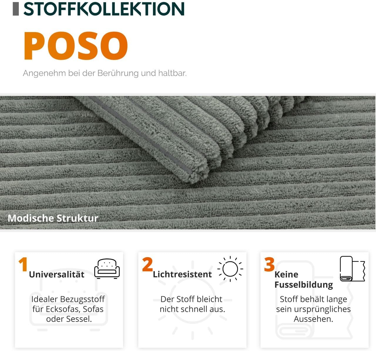 Mirjan24 Ecksofa Torezio Cord mit Bettkasten, Einstellbare Kopfstützen, Sofa mit Schlaffunktion, Eckcouch für Wohnzimmer, L-Form Couch mit Bettfunktion (Poso 110, Seite: Links)
