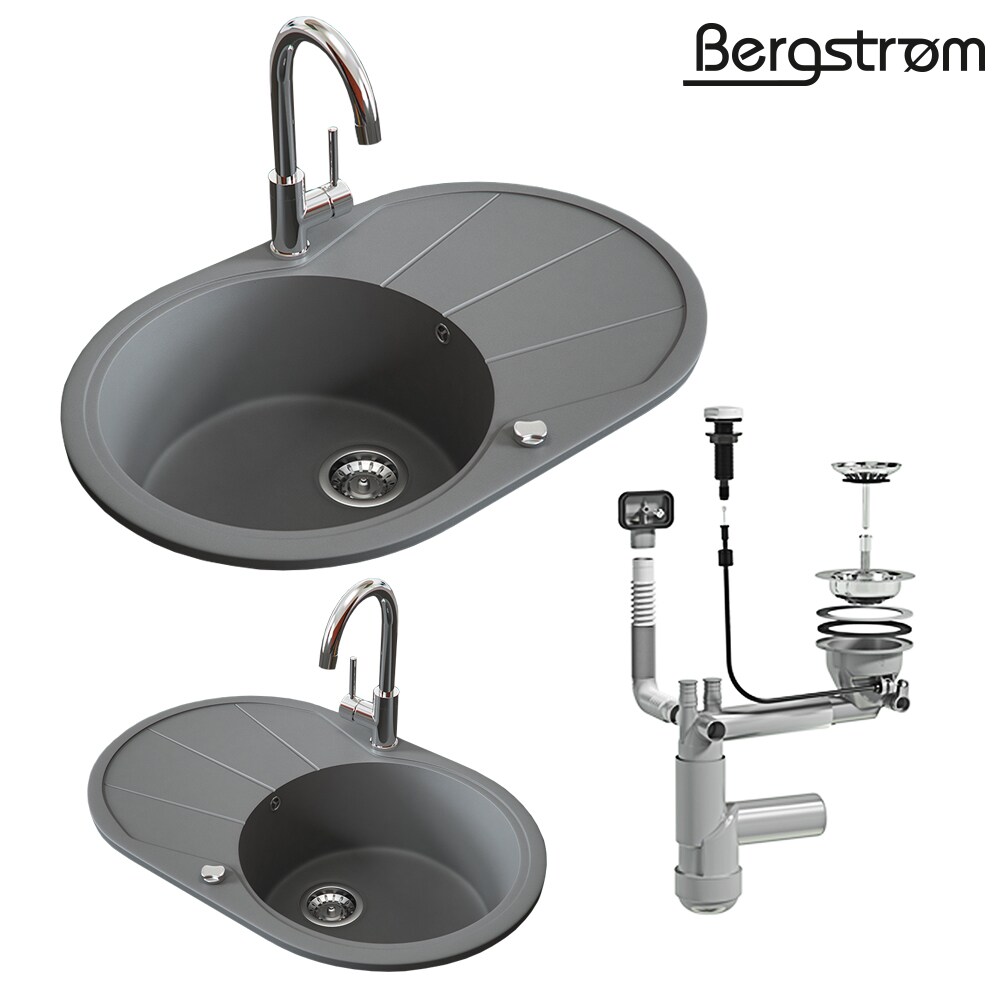 Granit Spüle Küchenspüle Einbauspüle Spülbecken+Drehexcenter+Siphon Grau