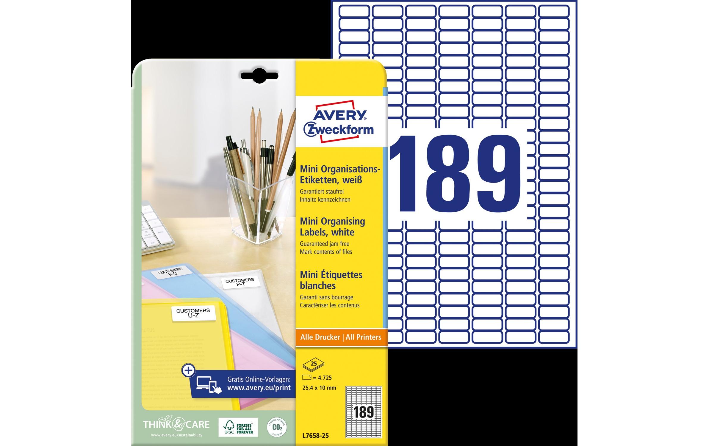 Mini-Etiketten L7658-25 25.4 x 10 mmMini-Organisations-Etiketten, 25,4 x 10 mm, weiss