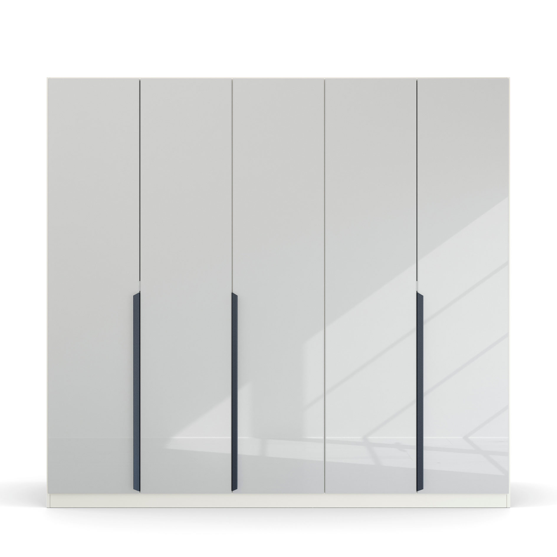 Drehtürenschrank - alpinweiß-Kristallweißglas - 5 Türen - 226 cm