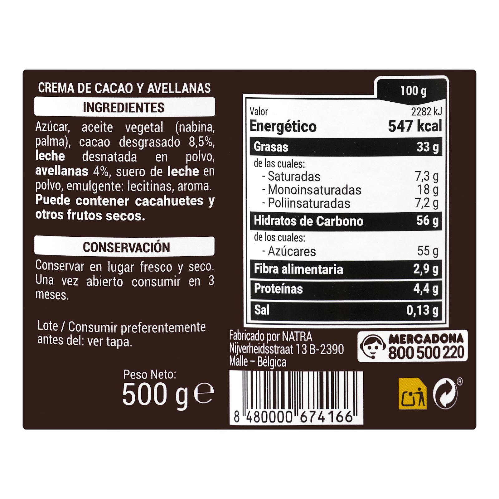 Crème de cacao et noisettes Hacendado