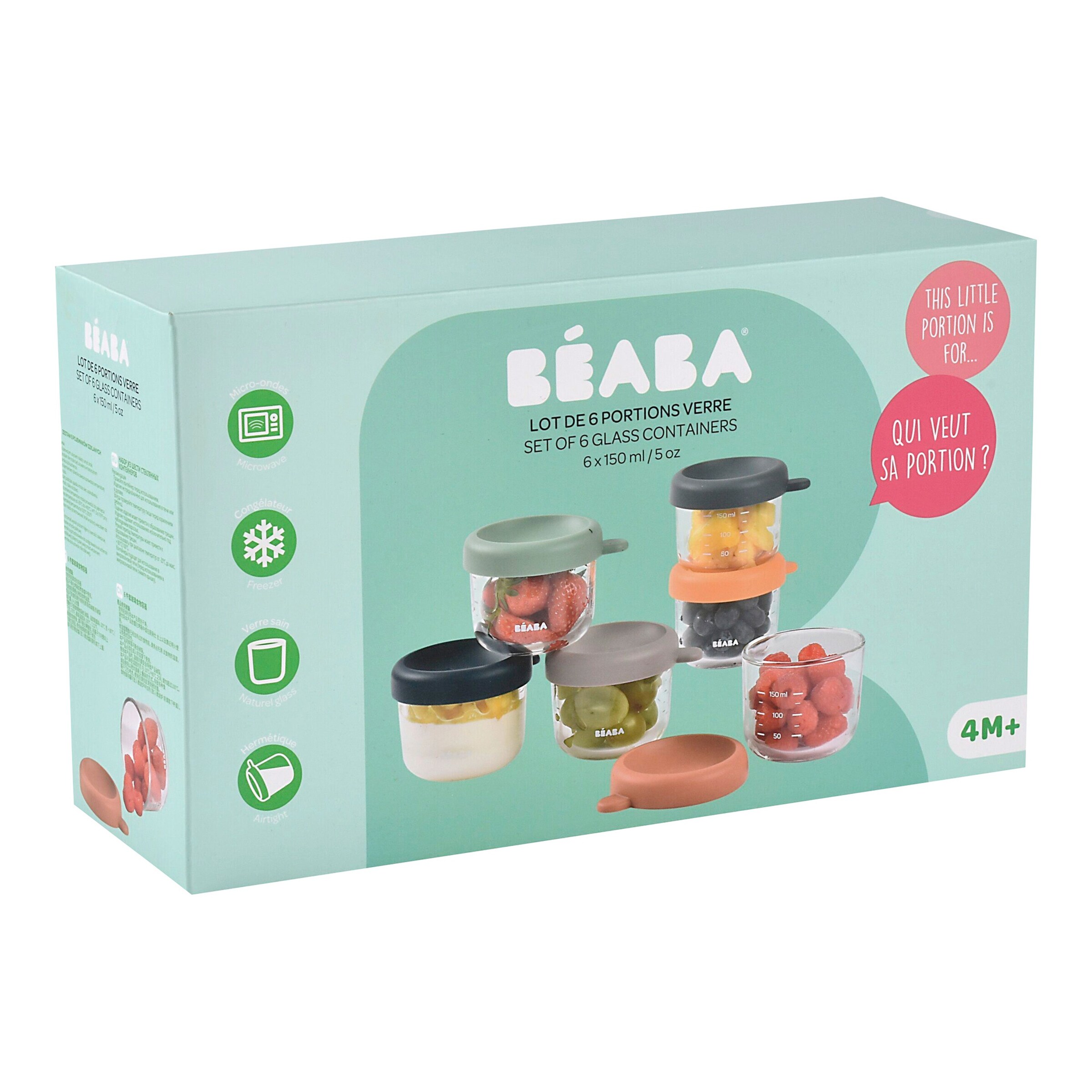 Beaba 6er-Set Portionsbehälter aus Glaus 150 ml