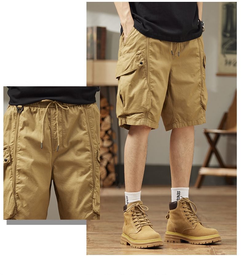 Nataro - Cargoshorts met trekkoord in de taille en wijde pijpen