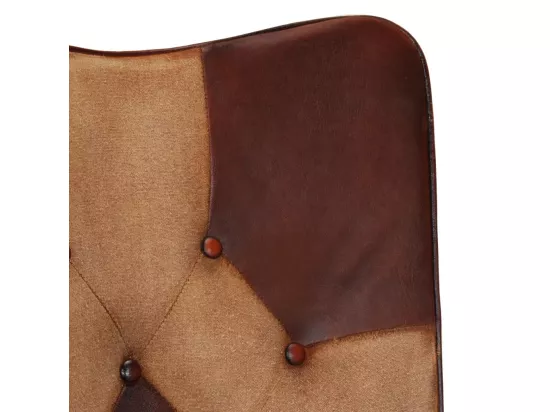 Fauteuil avec repose-pieds Marron Cuir véritable et toile