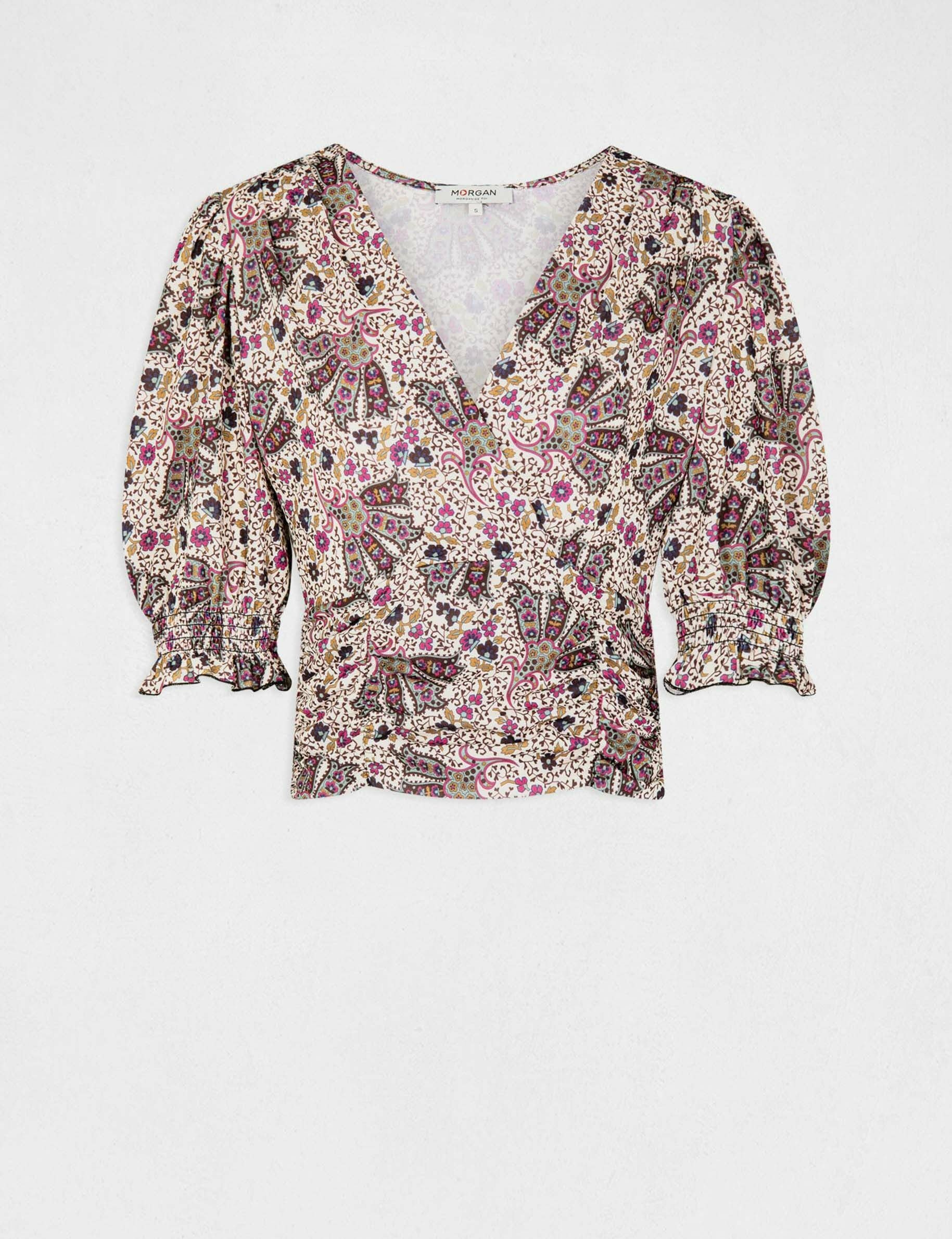 T-shirt manches 3/4 imprimé végétal multico femme - multico