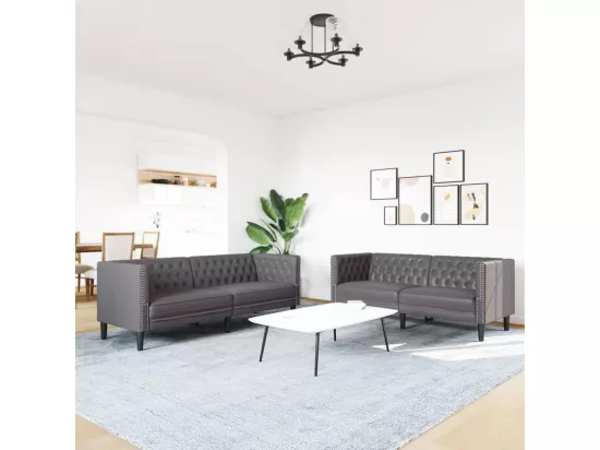 Ensemble de canapé Chesterfield 2 pièces gris similicuir