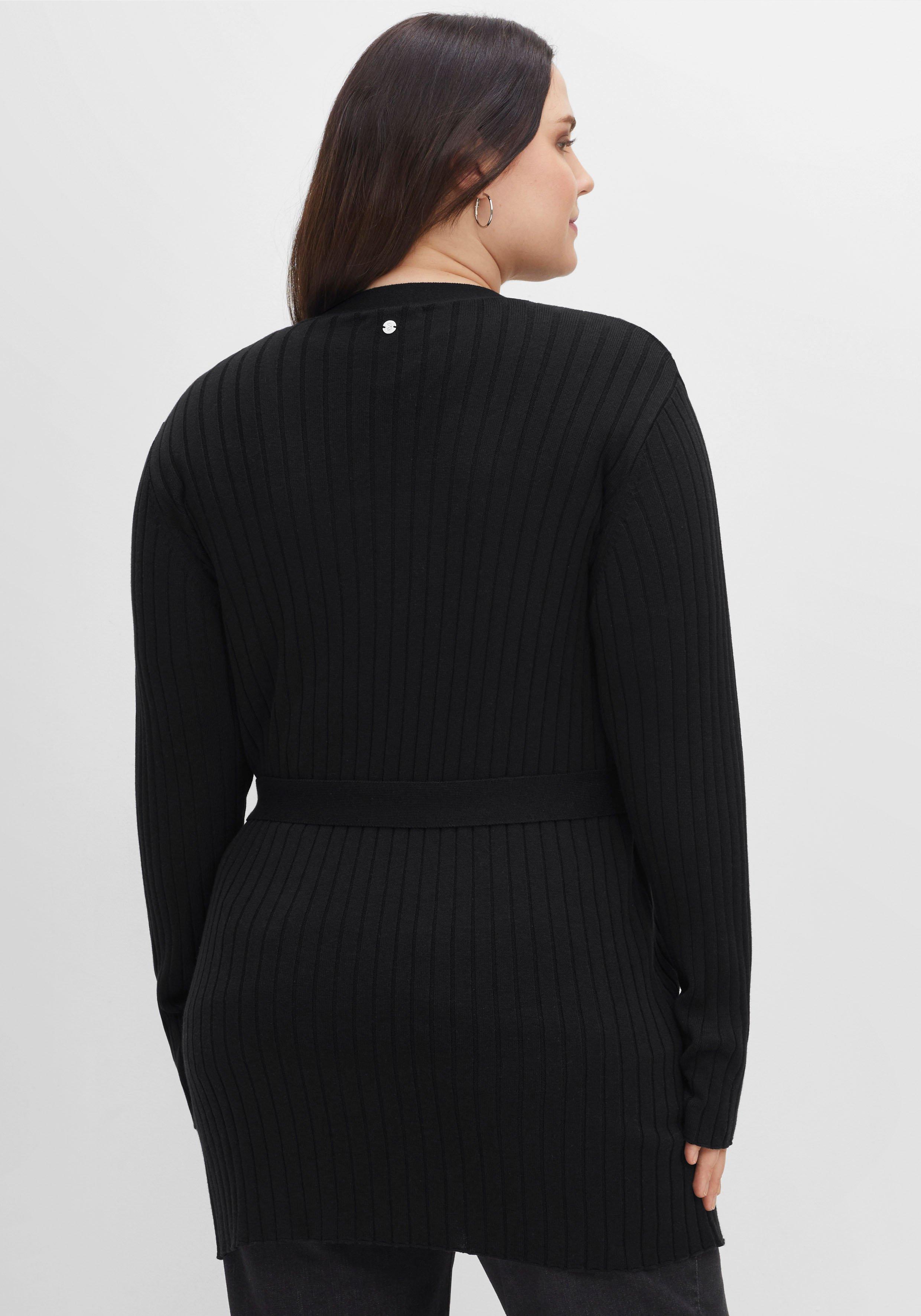 Longstrickjacke im Rippstrickmuster, mit Bindegürtel
