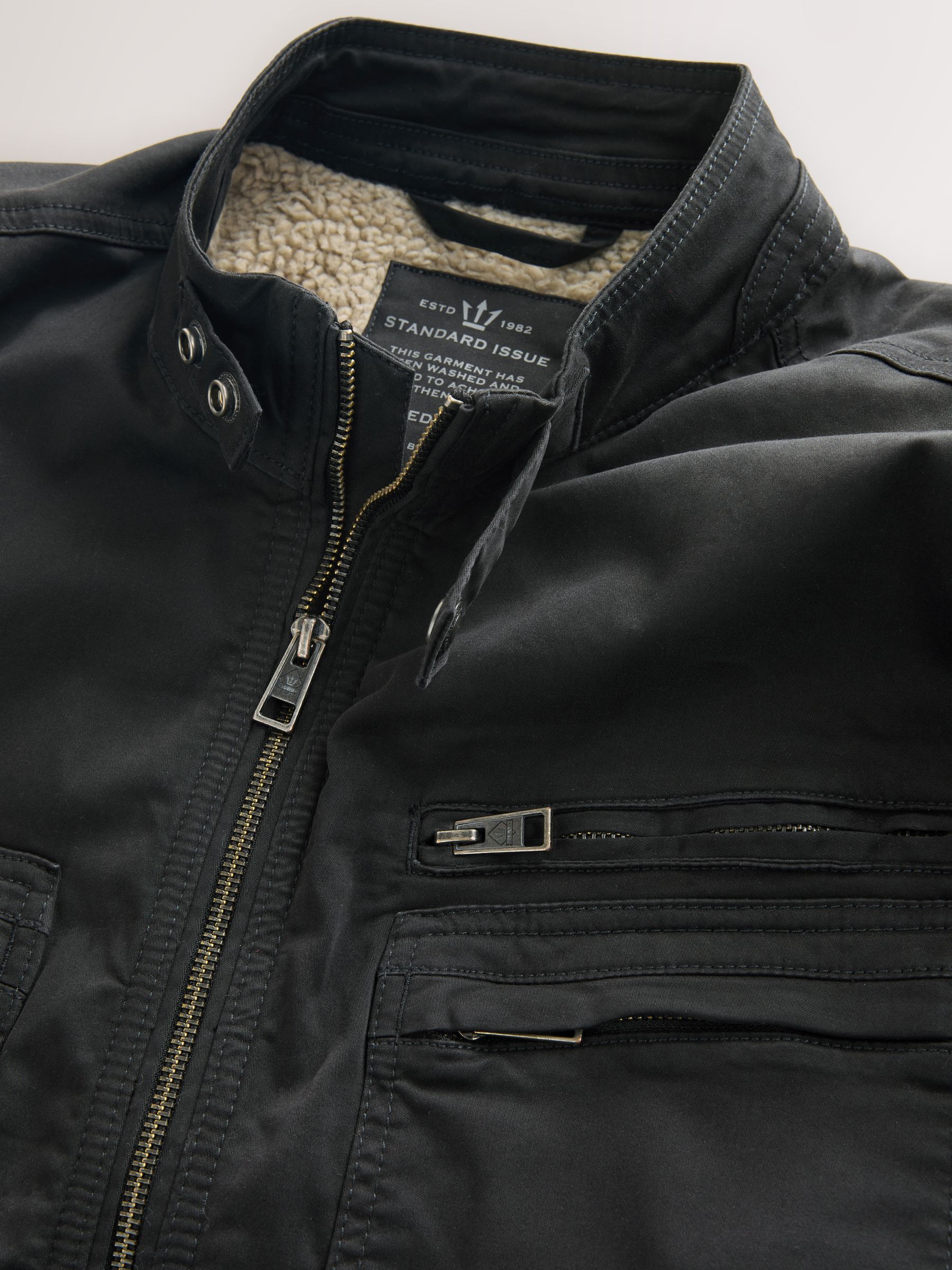 Zwart - Borg Lined Zip Through Funnel Jacket