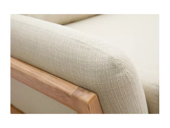 Canapé scandinave 3 places en tissu beige et bois clair YOKO