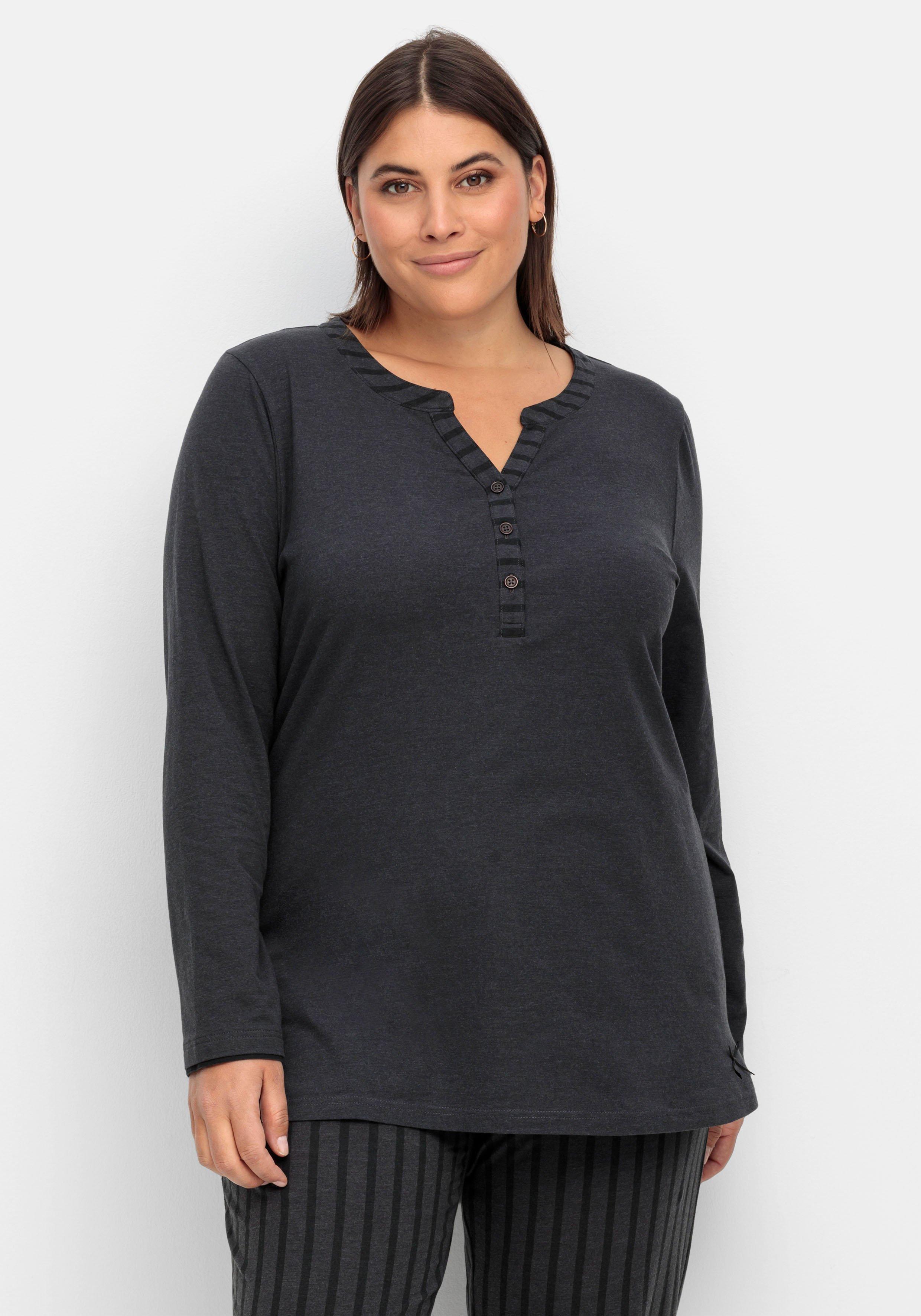 Langärmliges Schlafshirt mit Zierknopfleiste