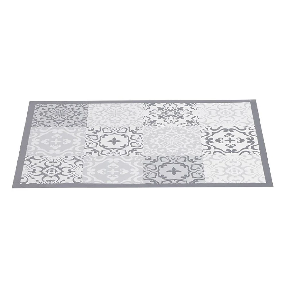 Tapis vinyle imprimé carreau de ciment gris L.70 cm
