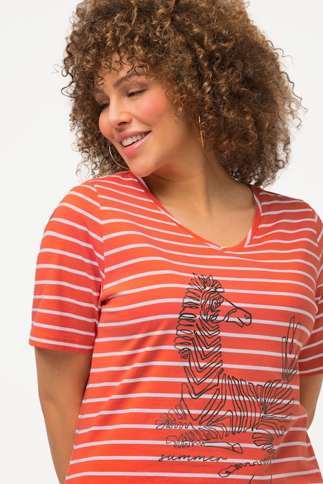 T-Shirt, Ringel, Tiermotiv, Classic, V-Ausschnitt, Halbarm
