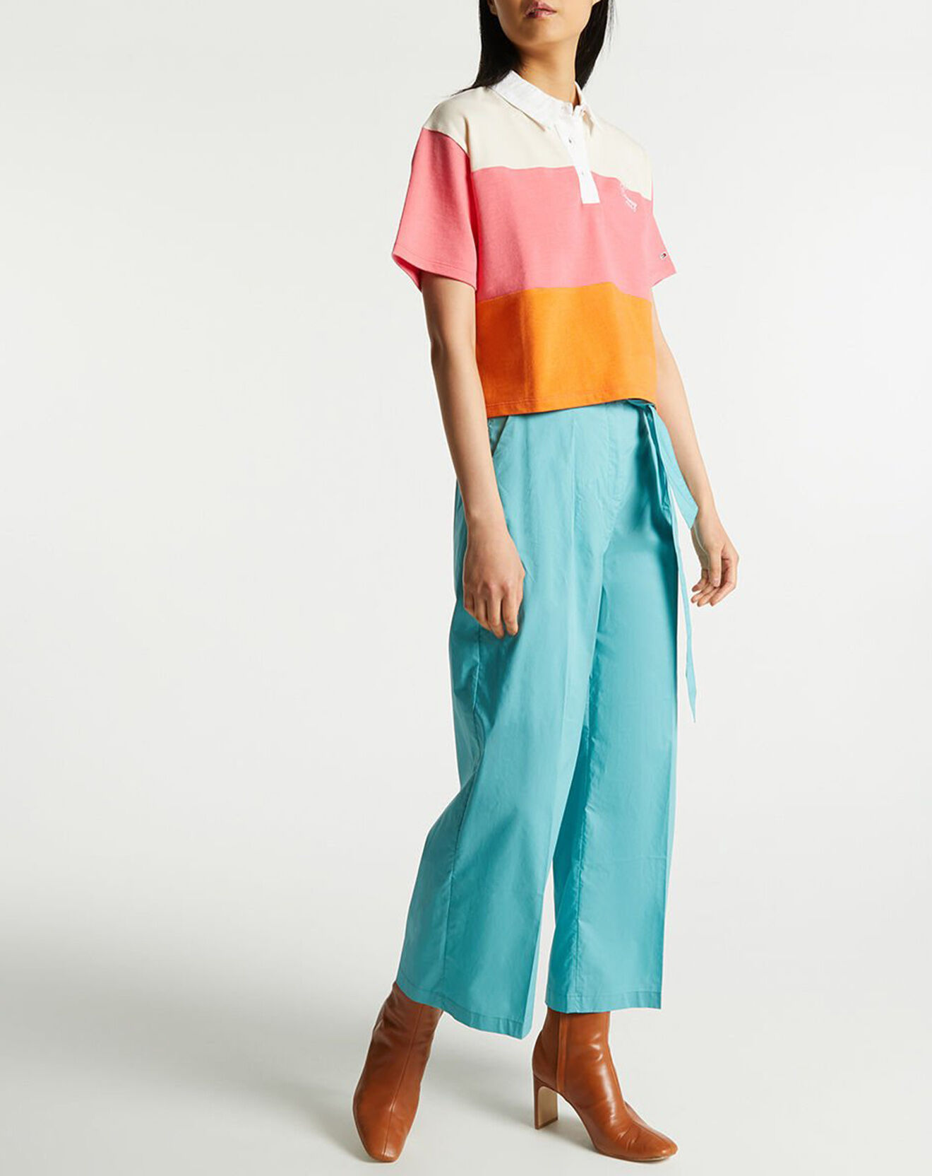 Tommy Jeans Polo Crop Colorblock orange/rose