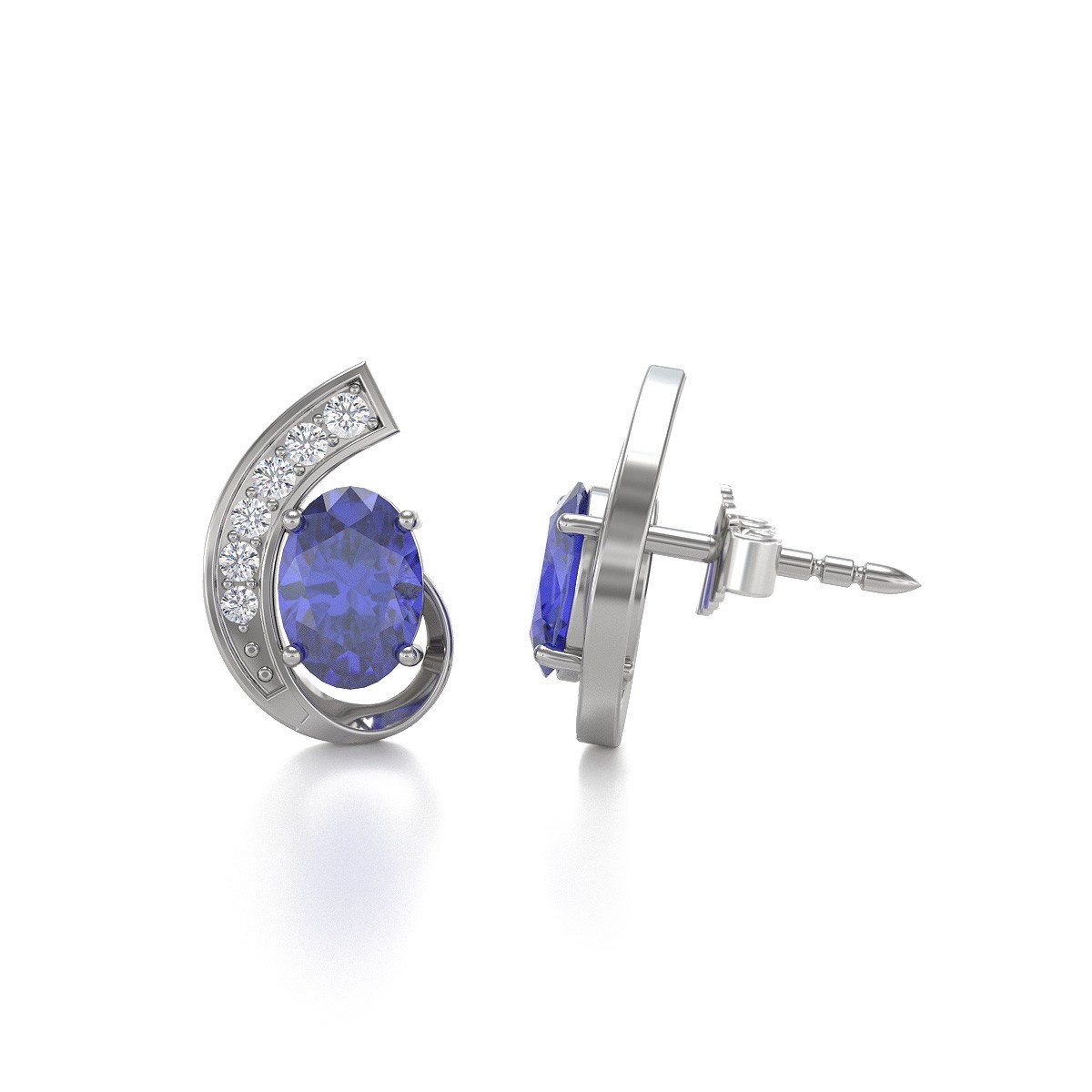 Boucles d'oreilles ADEN Or 585 Blanc Fleur Tanzanite et Diamants 2.10grs