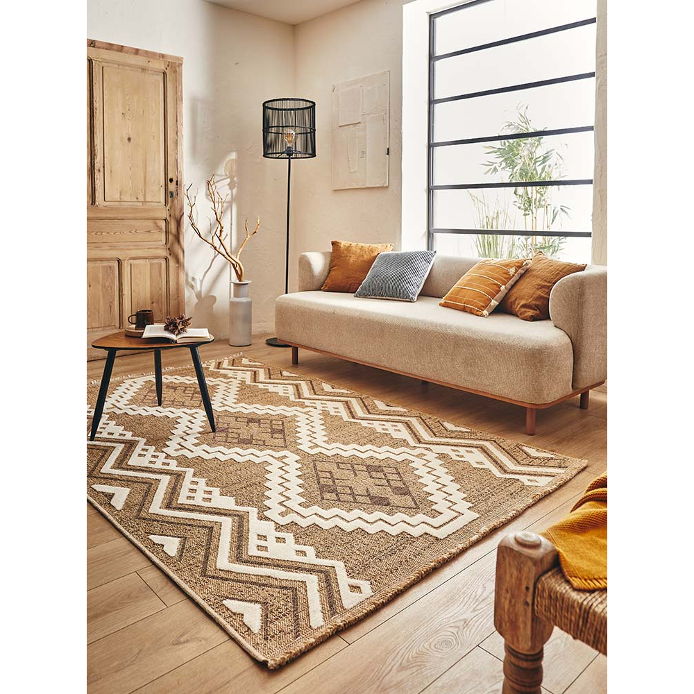 Tapis intérieur extérieur aspect jute marron tulum 9054 180 x 67 cm