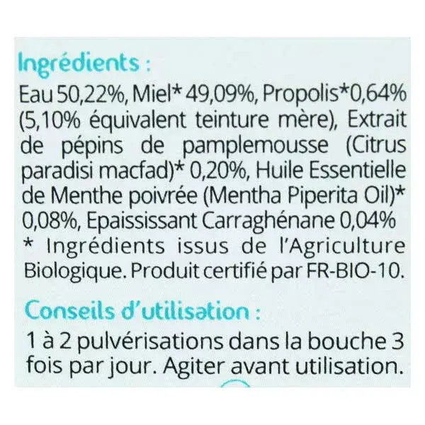 Propos' Nature Apithérapie Spray Buccal Propolis Miel Menthe Bio 20ml