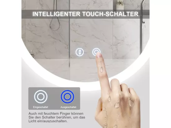 Miroir de Salle de Bain avec Eclairage LED 70x50cm,Verre Antidéflagrant Anti-Brouillard,Miroir Mural Ovale Interrupteur Tactile,3 Couleurs,6500k