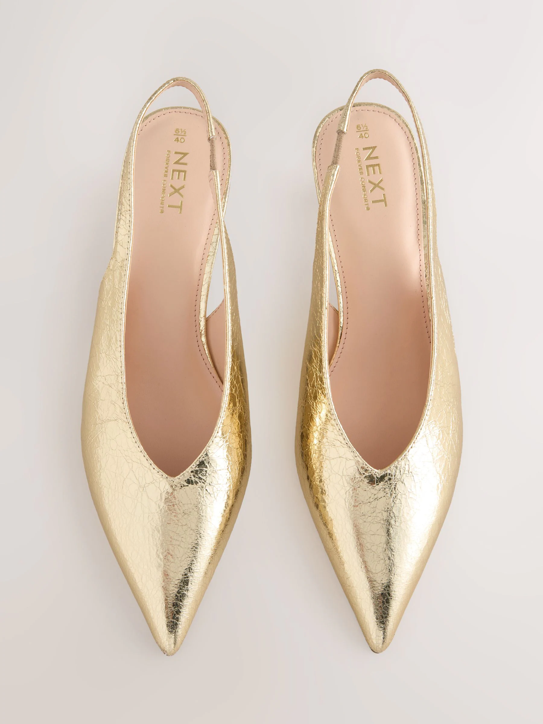 Goud - Punt Toe Lage Slingback Naaldhak Schoenen