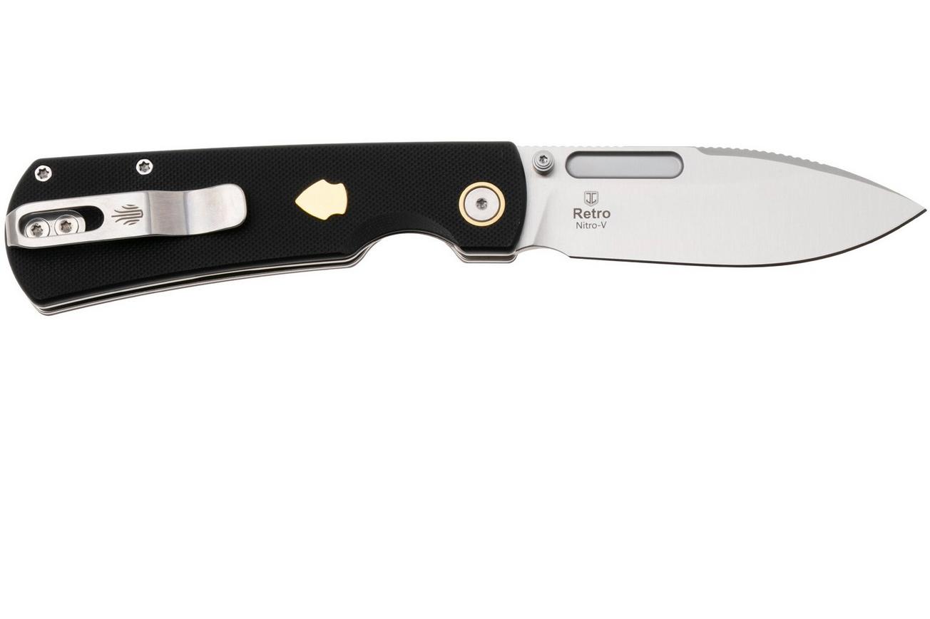 Kizer Vanguard Retro V4726A2 Satin Nitro-V, Black G10 Brass, zakmes, Johan Jordaan design
