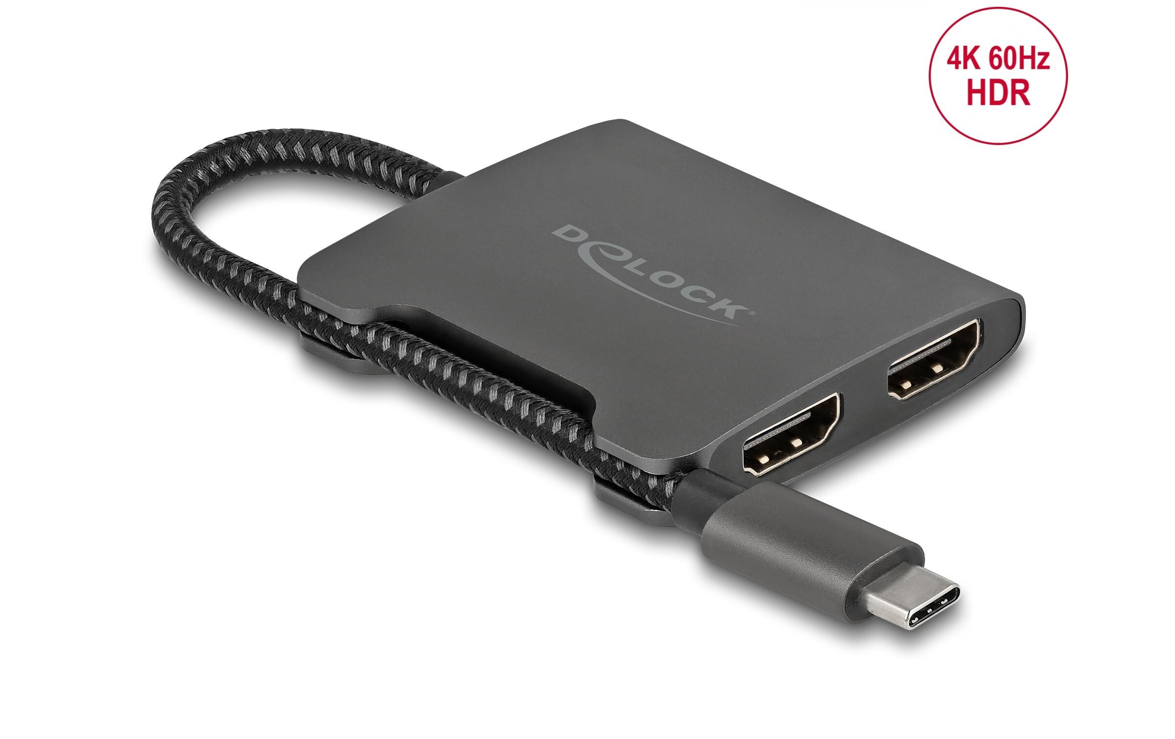 Adapter 4K 60Hz, schwarz USB Type-C - HDMIDelock USB Type-C Splitter (DP Alt Mode) zu 2 x HDMI MST 4K 60 Hz