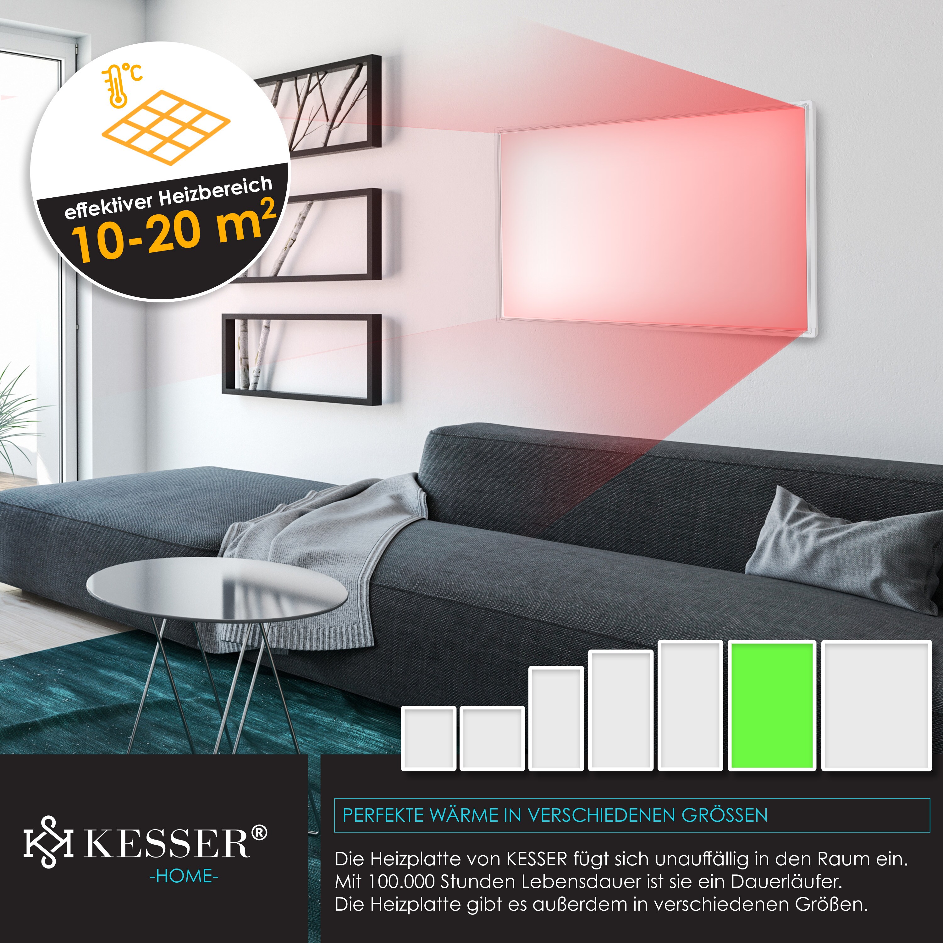 KESSER® Infrarotheizung Mit Thermostat Infrarot Wandheizung Elektroheizung IP44