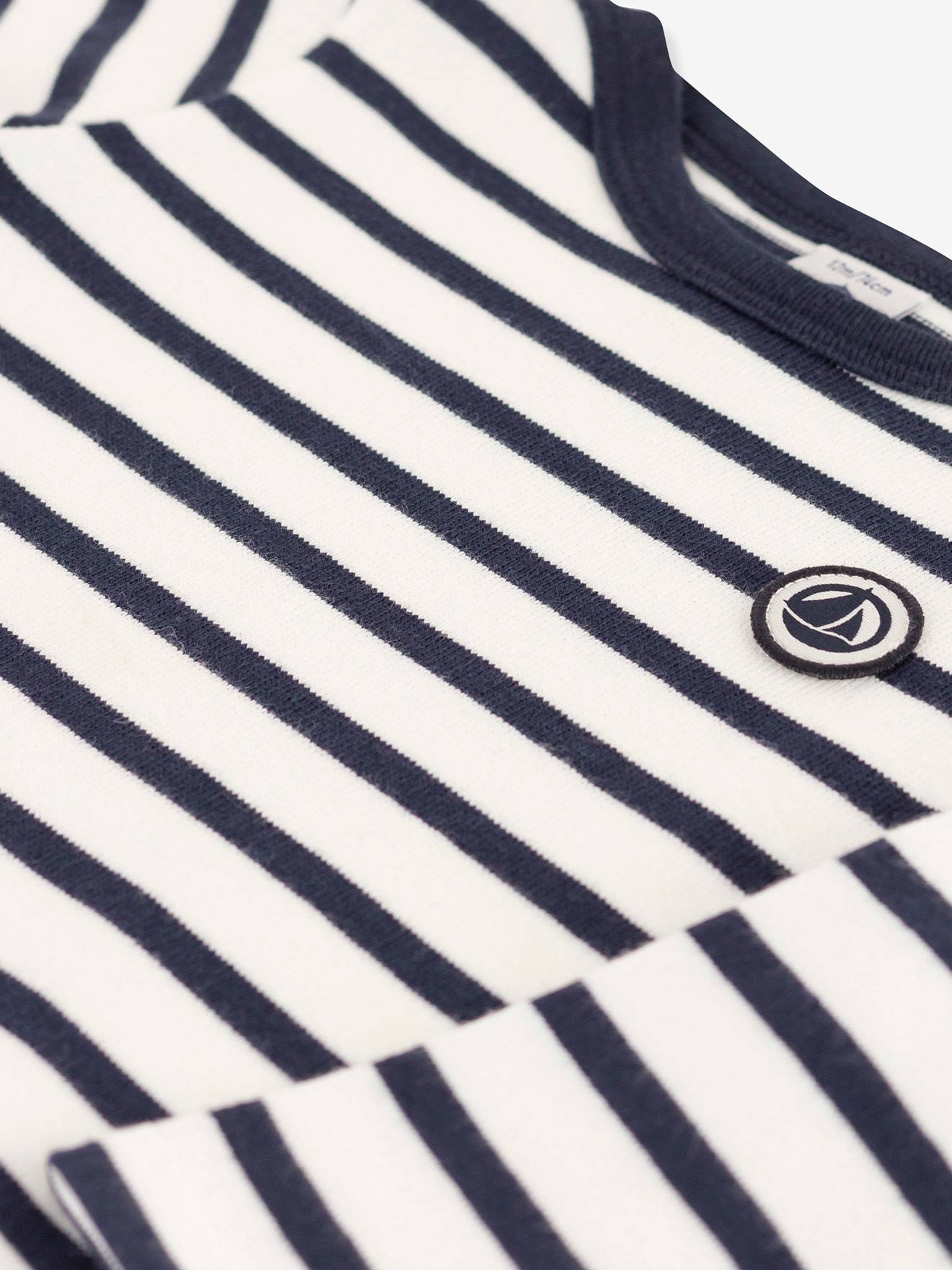 Suéter de marinheiro de manga comprida para bebê PETIT BATEAU, em algodão orgânico, tamanho médio, branco com listras.