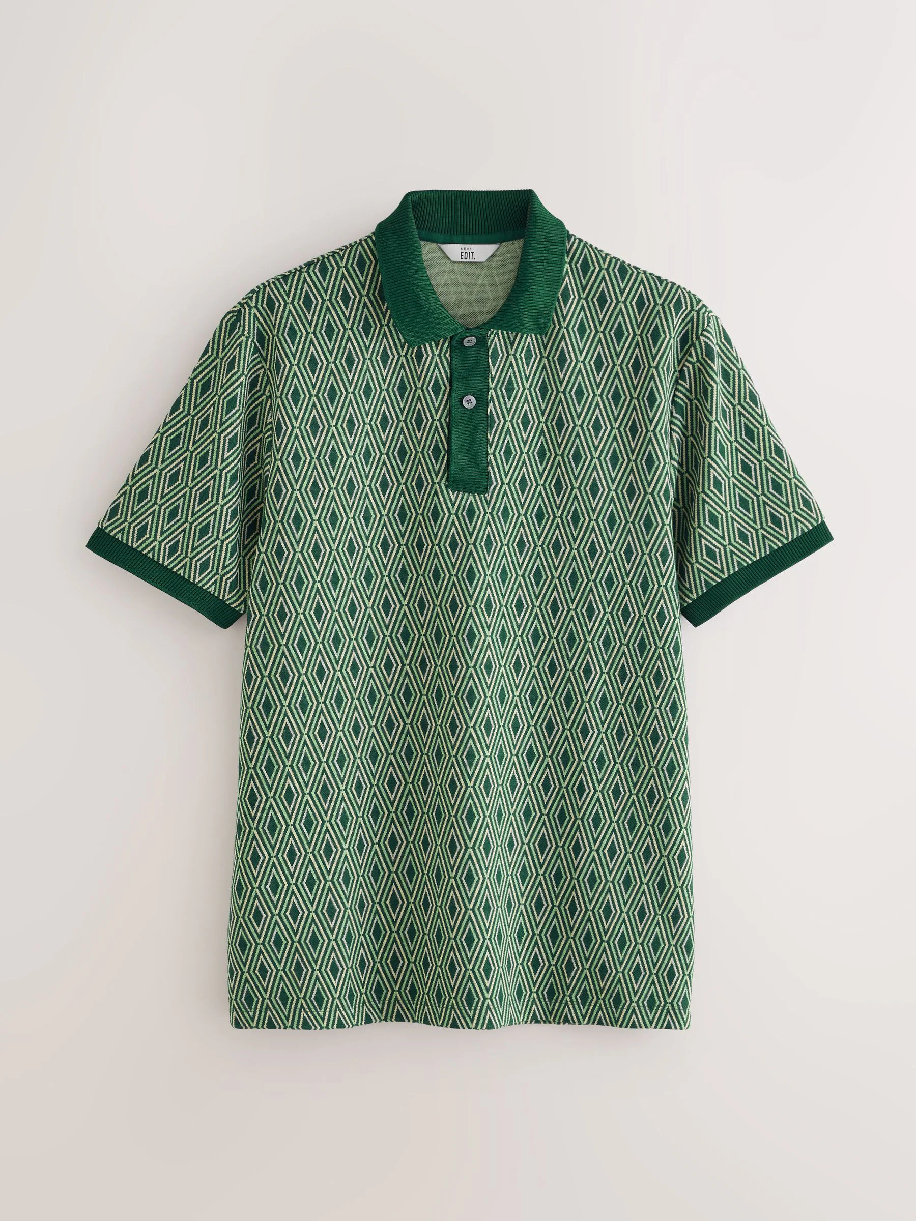 Groen - EDIT Poloshirt met geometrisch patroon