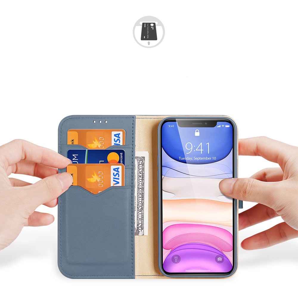 iPhone 11 Flip Wallet Cover Echtleder Tasche (RFID Schutz) - Blaugrau