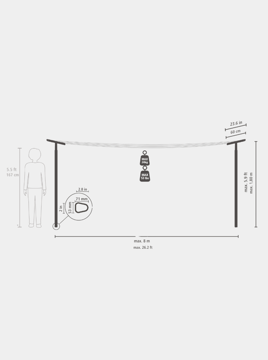 HangOut Waslijn met palen, 50 meter - Black
