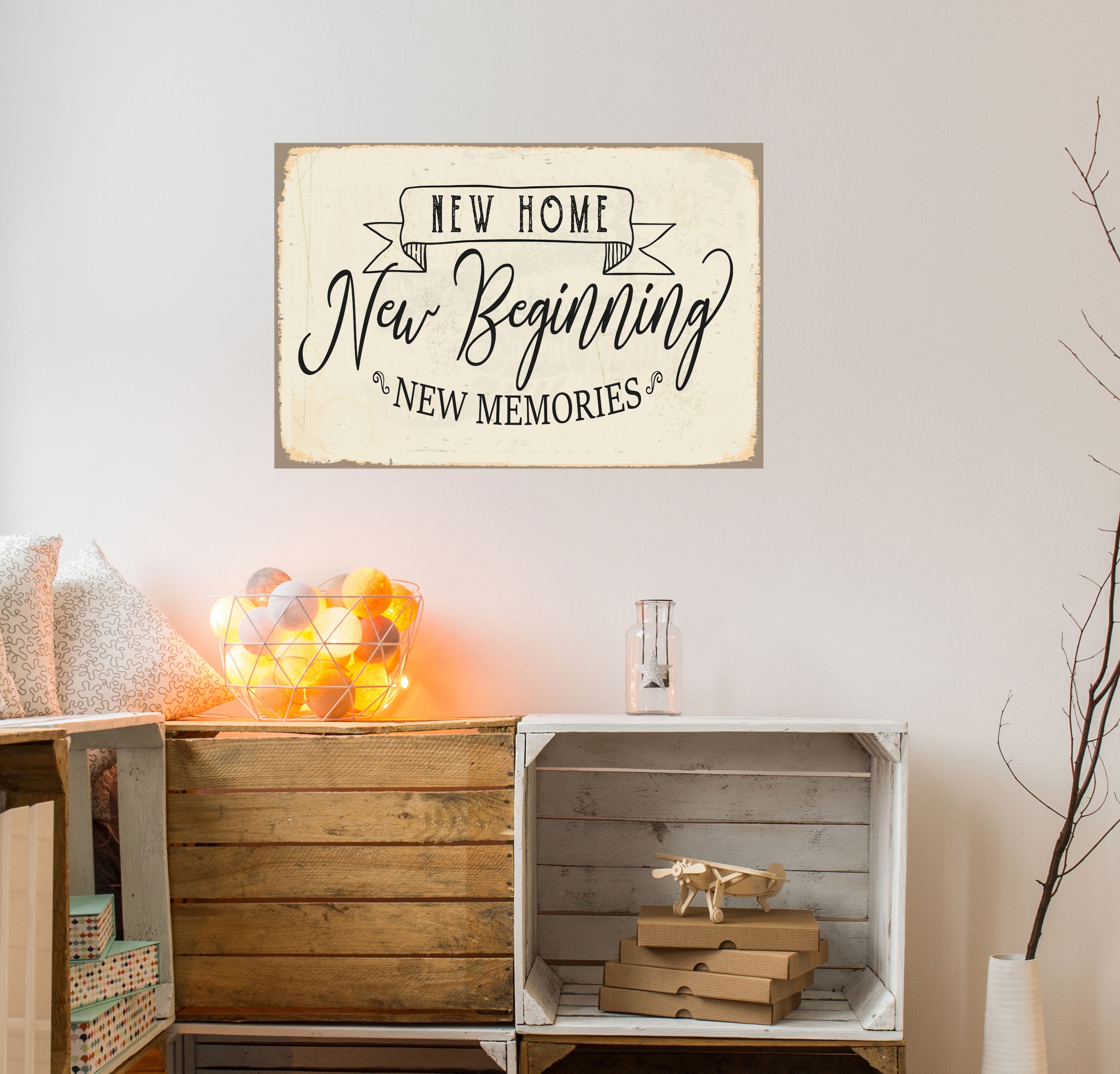 queence Metallbild »New Beginning« Motivationsbilder | Schriftzug | Sprüche | Sprüche & Texte 1 Stk. tlg. Stahlschild, Blechschild, Spruch, Einzug, Gastgeschenk, Motivation