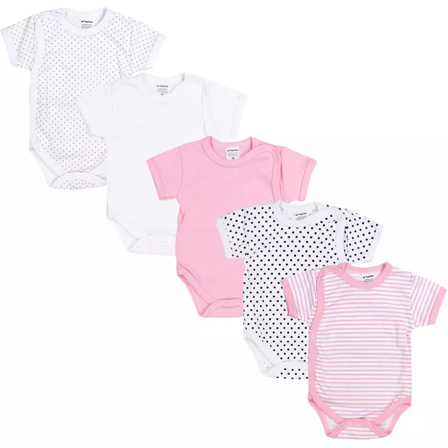 TupTam Baby Mädchen Kurzarm Wickelbody 5er Set rosaweiß