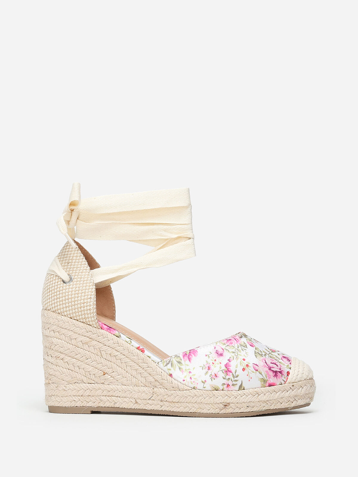 Espadrilles compensées à fleurs- Rose