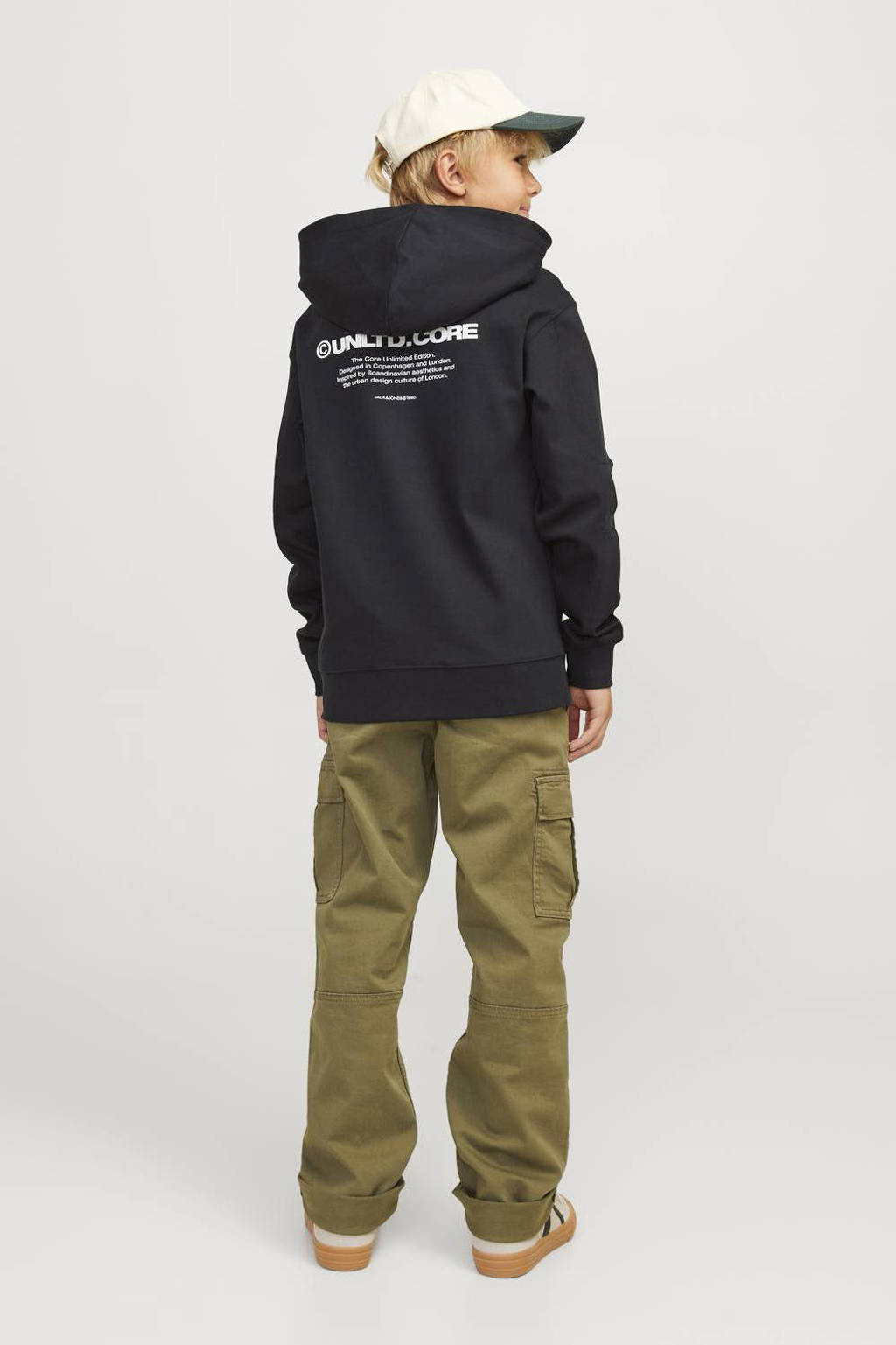 JACK & JONES hoodie JCOAERO met tekst zwart