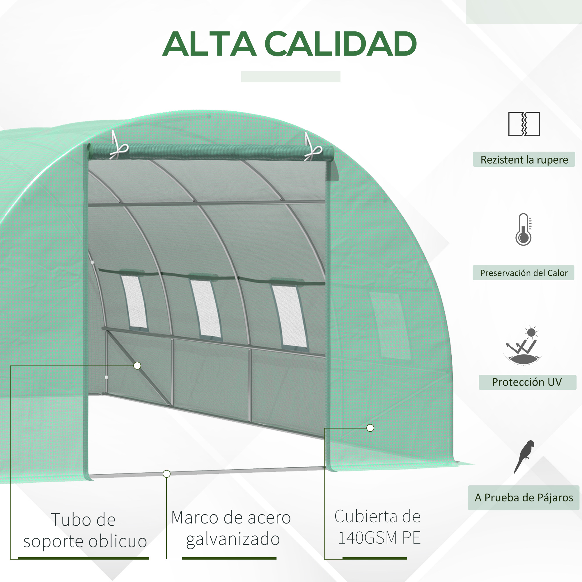 Estufa túnel verde Outsunny com porta de enrolar para cultivos