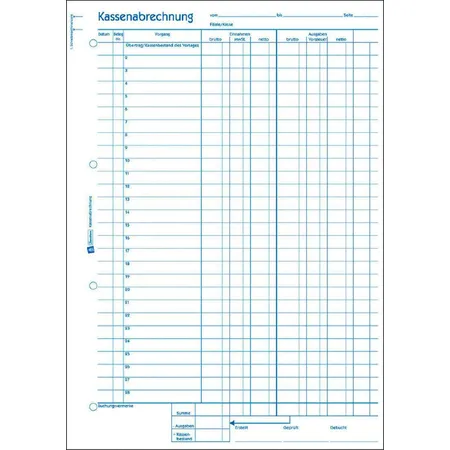 Avery Zweckform 427 Kassenabrechnung, MwSt.-Spalte für Einnahmen und Ausgaben, A4, mit Blaupapier, 2x50 Blatt