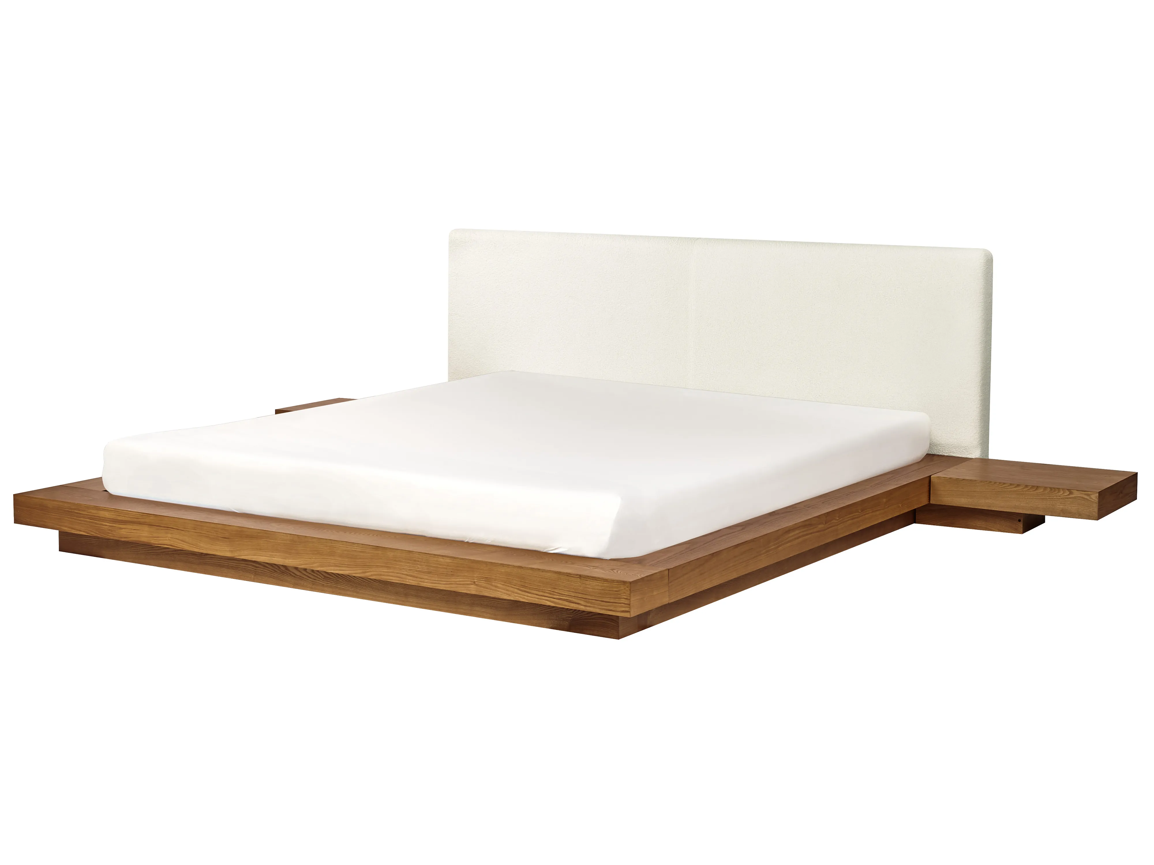 Bed Bouclé ZEN 180 x 200 cm Natuurlijk essenhout