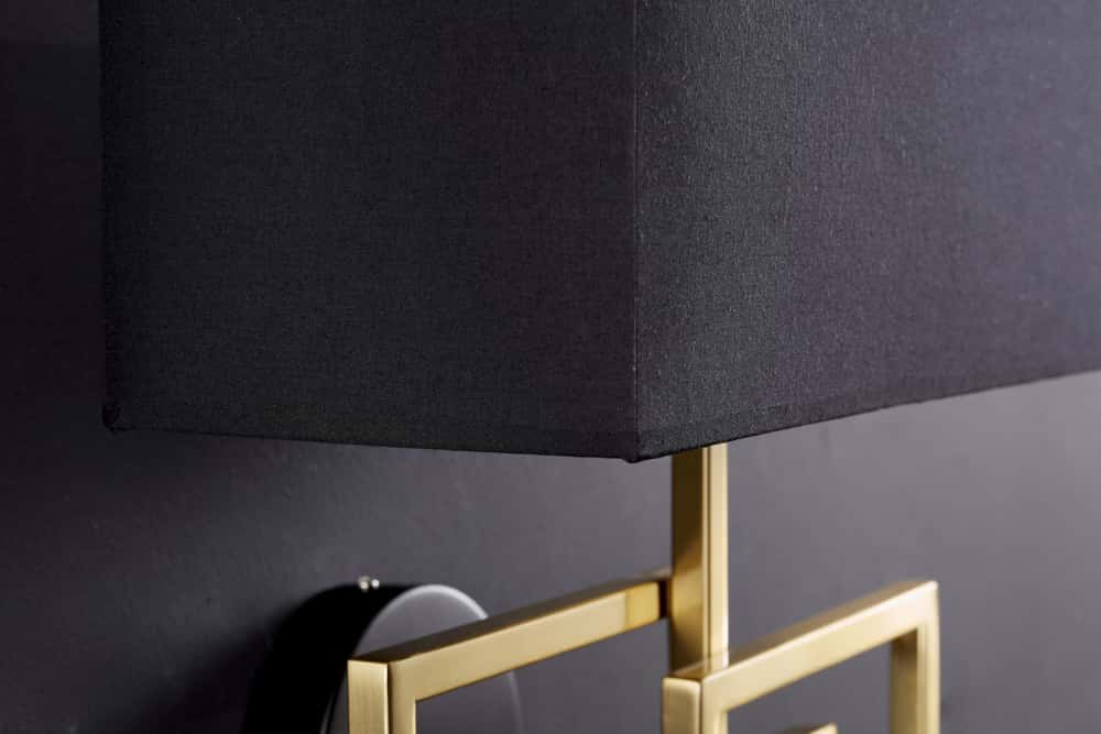 Moderne Wandleuchte ATLANTIS 44cm gold Stoffschirm schwarz Lampe
