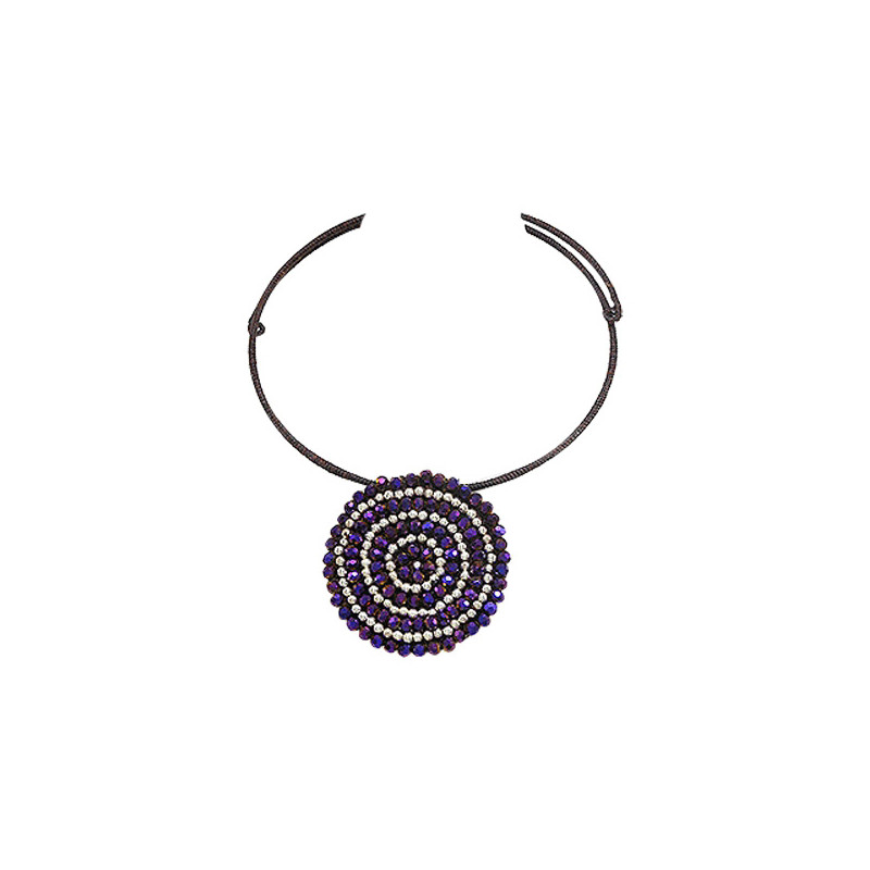 Collier Perles en Verre Argent et Violet