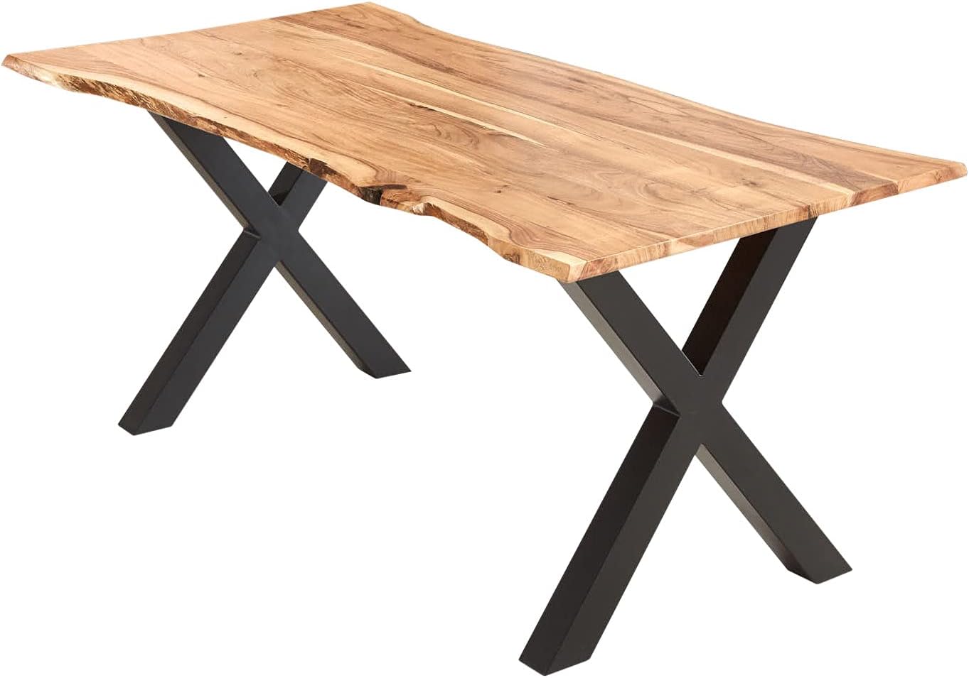 SAM Esstisch 280x100 cm Burgos, Akazienholz massiv + naturfarben + lackiert, echte Baumkante, Baumkantentisch mit X-Gestell aus Metall schwarz, Tischplatte 26 mm