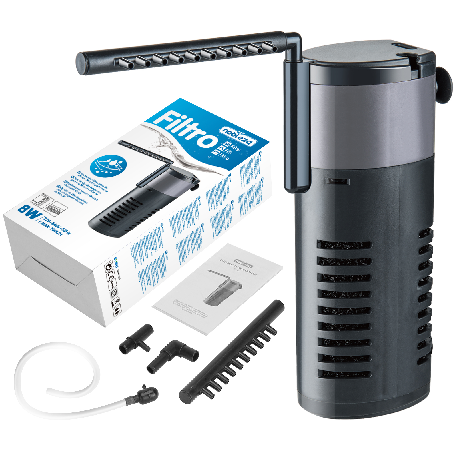 Nobleza - Filtro interno de 8 W para aquário, para água limpa e saudável, fácil de manter, filtragem mecânica, biológica e química, vários tamanhos.