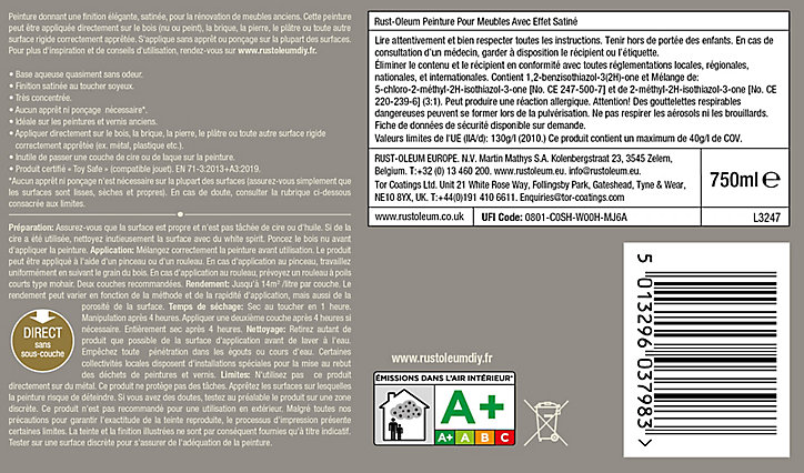 Peinture pour meubles Rust-Oleum gris minéral effet poudré satin 0,75L
