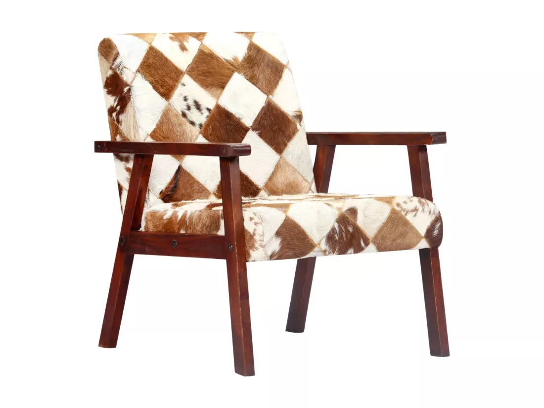 Fauteuil blanc et marron cuir véritable de chèvre