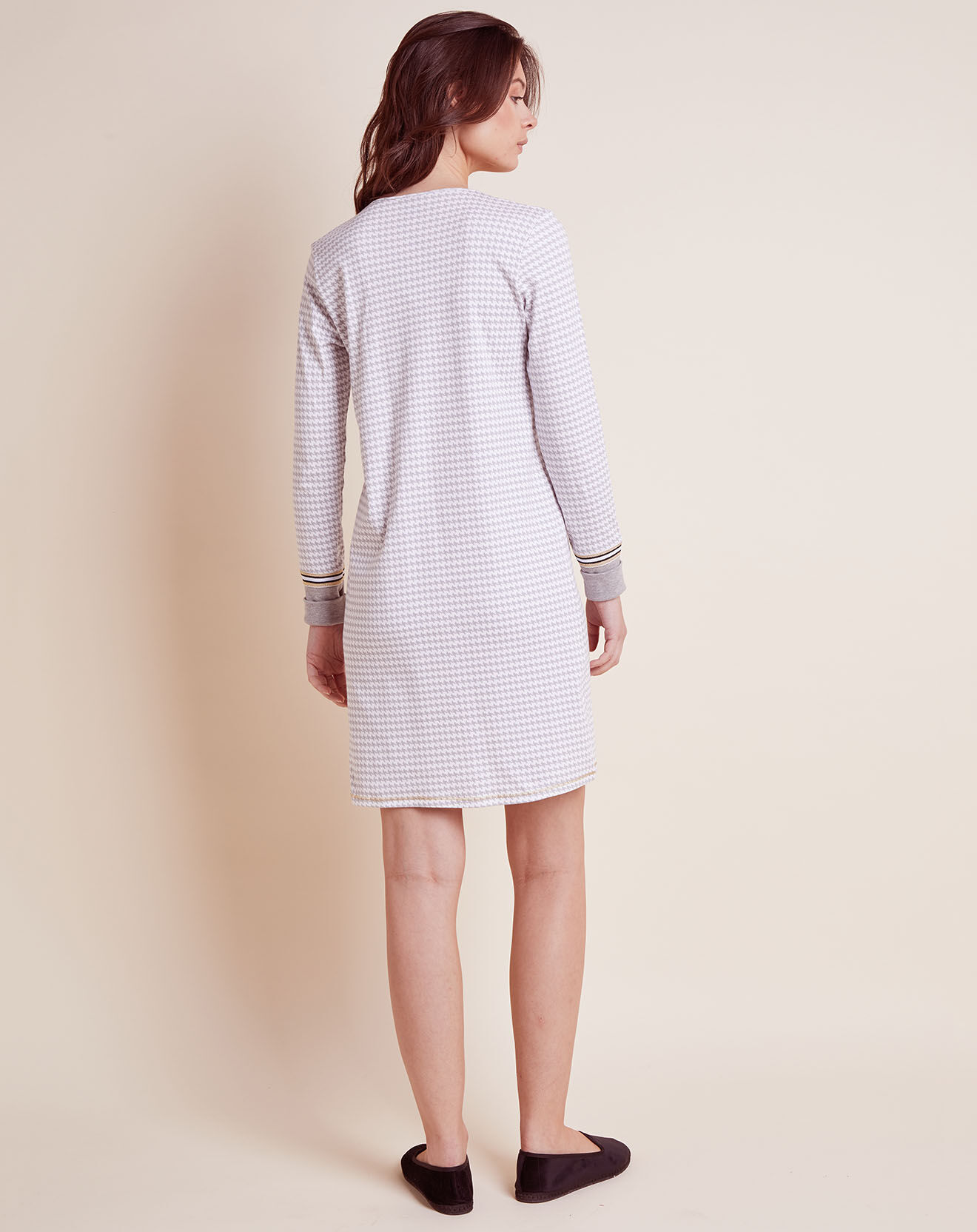 Le Chat Chemise de nuit en coton Pied de Poule Cocoon gris chiné