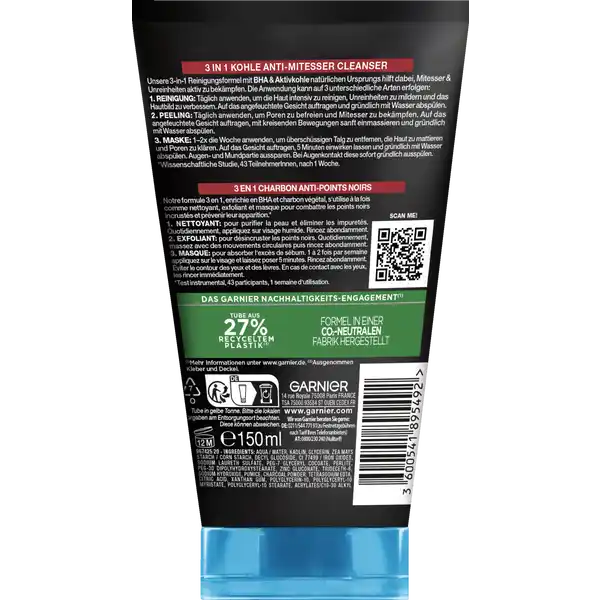 Hautklar 3in1 Renigung, Peeling & Maske Anti-Mitesser mit Kohle