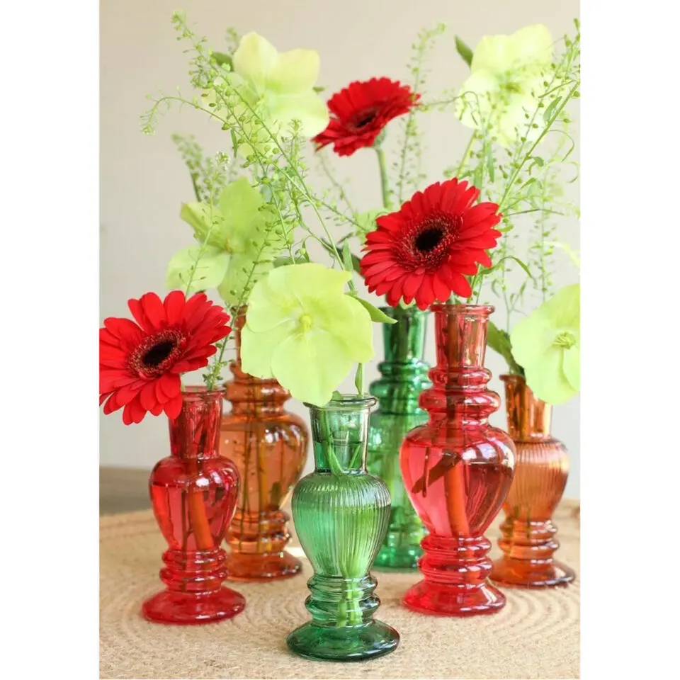 Ideas 4 Seasons Bloemenvaas Venice - glas - oranje - D5.7 x H15 cm