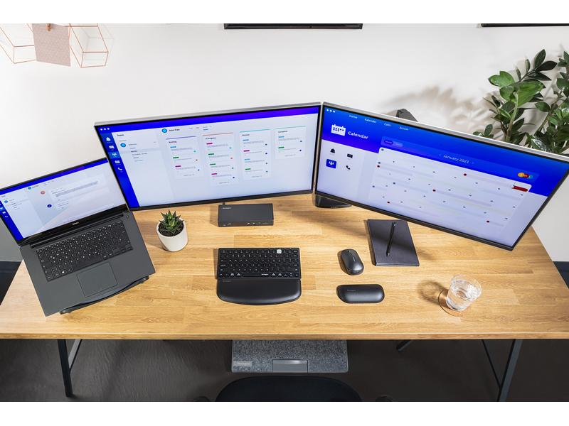 Kensington Tischhalterung SmartFit OneTouch Dual Schwarz Stabiler Dual-Monitorarm mit integrierter Gasdruckfeder und verstellbarer Spannung