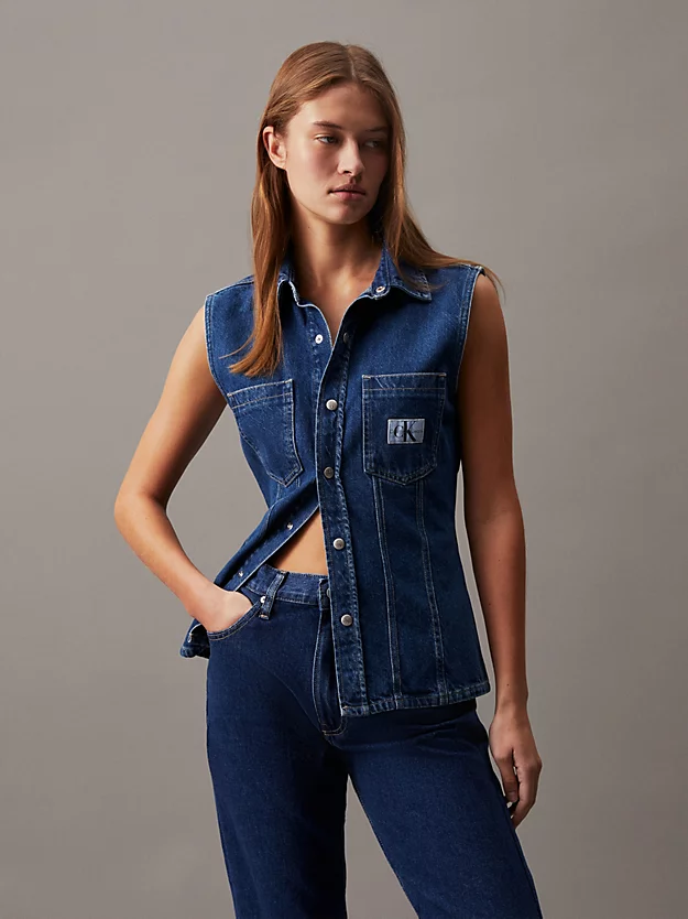 Camisa jeans sem mangas