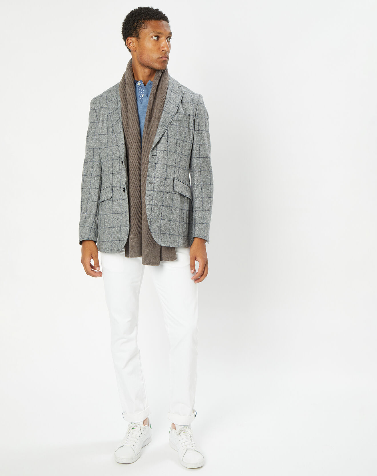 Hackett London Veste 100% Laine à carreaux fins gris/bleu